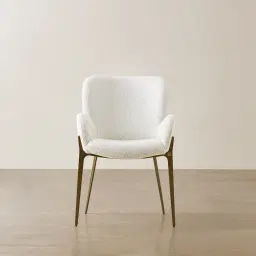 Milana Stone White Fabric Dining Chair - Brushed Bronze Legs