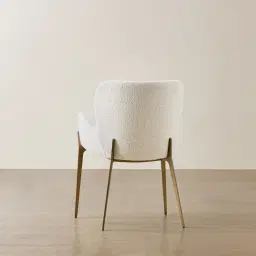 Milana Stone White Fabric Dining Chair - Brushed Bronze Legs