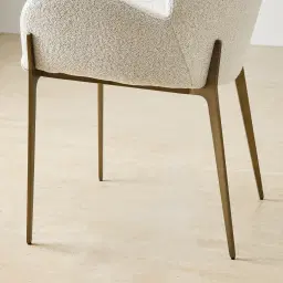 Milana Stone White Fabric Dining Chair - Brushed Bronze Legs