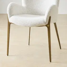 Milana Stone White Fabric Dining Chair - Brushed Bronze Legs