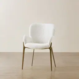 Milana Stone White Fabric Dining Chair - Brushed Bronze Legs