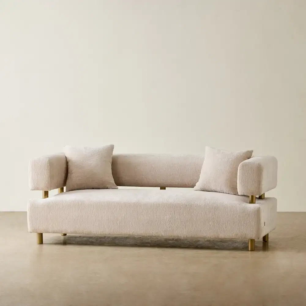 Malta II 2-Seater Powder White Chenille Fabric Sofa