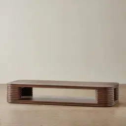 Ophelia Smoky Walnut Veneer Curved Coffee Table - 180x90cm