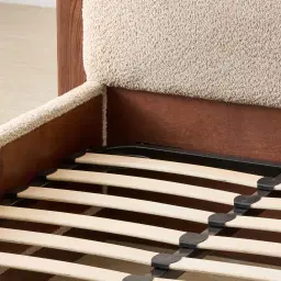 Ophelia Mid Beige Fabric Queen Bed with Smoky Walnut Bed Frame
