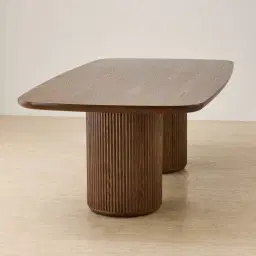 Terra Linea Amber Brown Ash Veneer Two- Round Leg Rectangular Dining Table - 240cm x 120cm