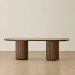 Terra Linea Amber Brown Ash Veneer Two- Round Leg Rectangular Dining Table - 240cm x 120cm