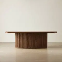 Terra Linea Amber Brown Ash Veneer Single Leg Rectangular Dining Table - 240cm x 120cm