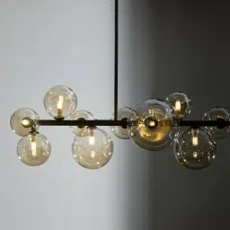 Bubbles Transparent Glass Chandelier - Black Frosted Metal