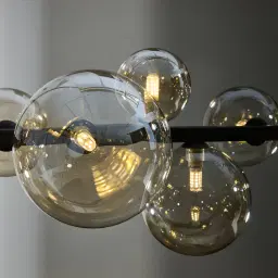 Bubbles Transparent Glass Chandelier - Black Frosted Metal