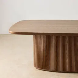 Terra Linea Amber Brown Ash Veneer Single Leg Rectangular Dining Table - 180cm x 100cm