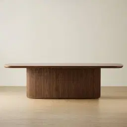 Terra Linea Amber Brown Ash Veneer Single Leg Rectangular Dining Table - 270cm x 120cm
