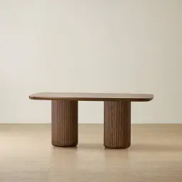 Terra Linea Amber Brown Ash Veneer Two- Round Leg Rectangular Dining Table - 180cm x 100cm