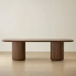 Terra Linea Amber Brown Ash Veneer Two - Round Leg Rectangular Dining Table - 270cm x 120cm