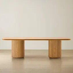 Terra Linea Light Brown Ash Veneer Two - Round Leg Rectangular Dining Table - 270cm x 120cm