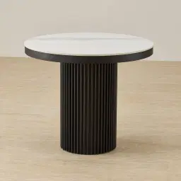 Archie Black Round Dining Table with White Sintered Stone Top - 90cm