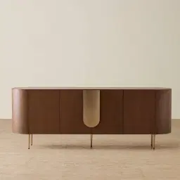 Napa II Caramel Oak 4-Door Sideboard - Antique Brass Frame