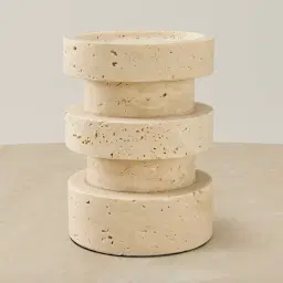 Rikki Beige Travertine Candle Holder 14cm