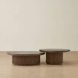 Terra Linea Amber Brown Ash Veneer Low Round Coffee Table - 110cm