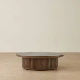 Terra Linea Amber Brown Ash Veneer Low Round Coffee Table - 110cm