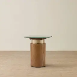 Felina Brown Oak Veneer Side Table with Champagne Gold Glass Top