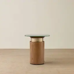 Felina Brown Oak Veneer Side Table with Champagne Gold Glass Top