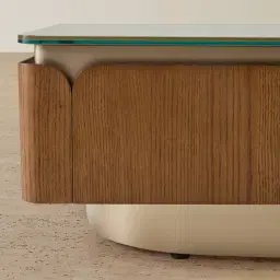 Felina Brown Oak Veneer Coffee Table with Champagne Gold Glass Top - 110x33cm