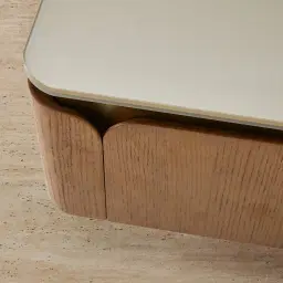 Felina Brown Oak Veneer Coffee Table with Champagne Gold Glass Top - 110x33cm