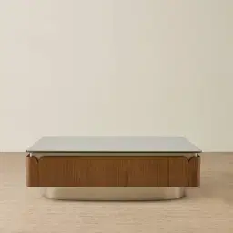 Felina Brown Oak Veneer Coffee Table with Champagne Gold Glass Top - 110x33cm