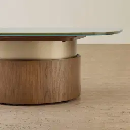 Felina Brown Oak Veneer Coffee Table with Champagne Gold Glass Top - 100x36cm