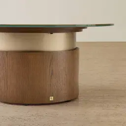 Felina Brown Oak Veneer Coffee Table with Champagne Gold Glass Top - 89x41cm