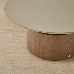 Felina Brown Oak Veneer Coffee Table with Champagne Gold Glass Top - 89x41cm