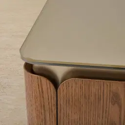 Felina Brown Oak Veneer Entertainment Unit with Champagne Gold Glass Top