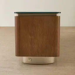 Felina Brown Oak Veneer Entertainment Unit with Champagne Gold Glass Top