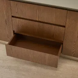 Felina Brown Oak Veneer Sideboard with Champagne Gold Glass Top