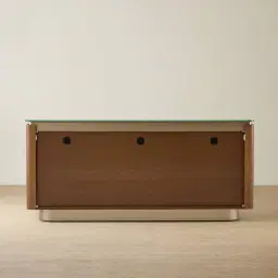 Felina Brown Oak Veneer Sideboard with Champagne Gold Glass Top