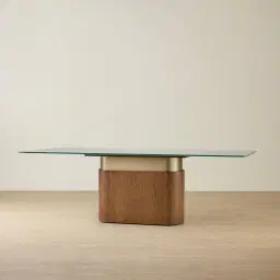 Felina Brown Oak Veneer Dining Table with Champagne Gold Glass Top - 240x120cm