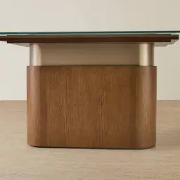 Felina Brown Oak Veneer Dining Table with Champagne Gold Glass Top - 240x120cm
