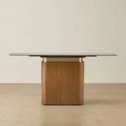 Felina Brown Oak Veneer Console Table with Champagne Gold Glass Top
