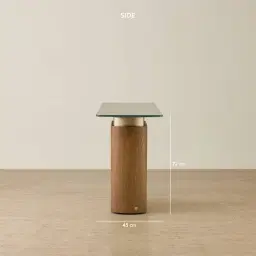 Felina Brown Oak Veneer Console Table with Champagne Gold Glass Top