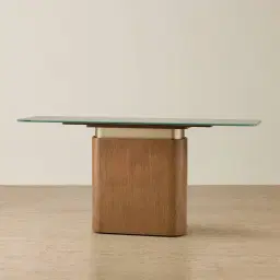 Felina Brown Oak Veneer Console Table with Champagne Gold Glass Top