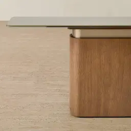 Felina Brown Oak Veneer Console Table with Champagne Gold Glass Top
