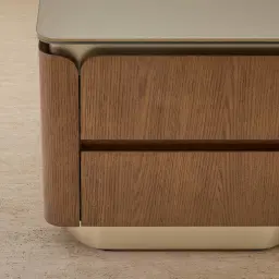 Felina Brown Oak Veneer Bedside Table with Champagne Gold Glass Top