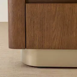 Felina Brown Oak Veneer Bedside Table with Champagne Gold Glass Top
