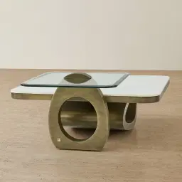 Aspen White Sintered Stone Coffee Table - Brushed Bronze Legs