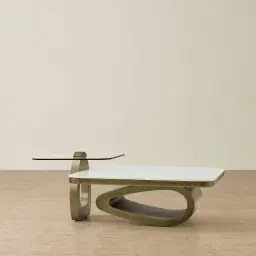 Aspen White Sintered Stone Coffee Table - Brushed Bronze Legs