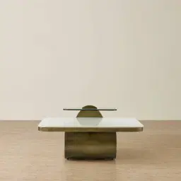Aspen White Sintered Stone Coffee Table - Brushed Bronze Legs