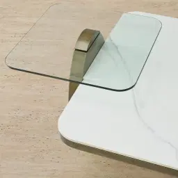 Aspen White Sintered Stone Coffee Table - Brushed Bronze Legs