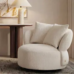 Borcea Cream Leather Leather Swivel Occasional Chair