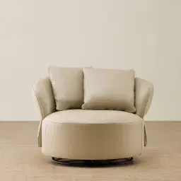 Borcea Cream Leather Leather Swivel Occasional Chair