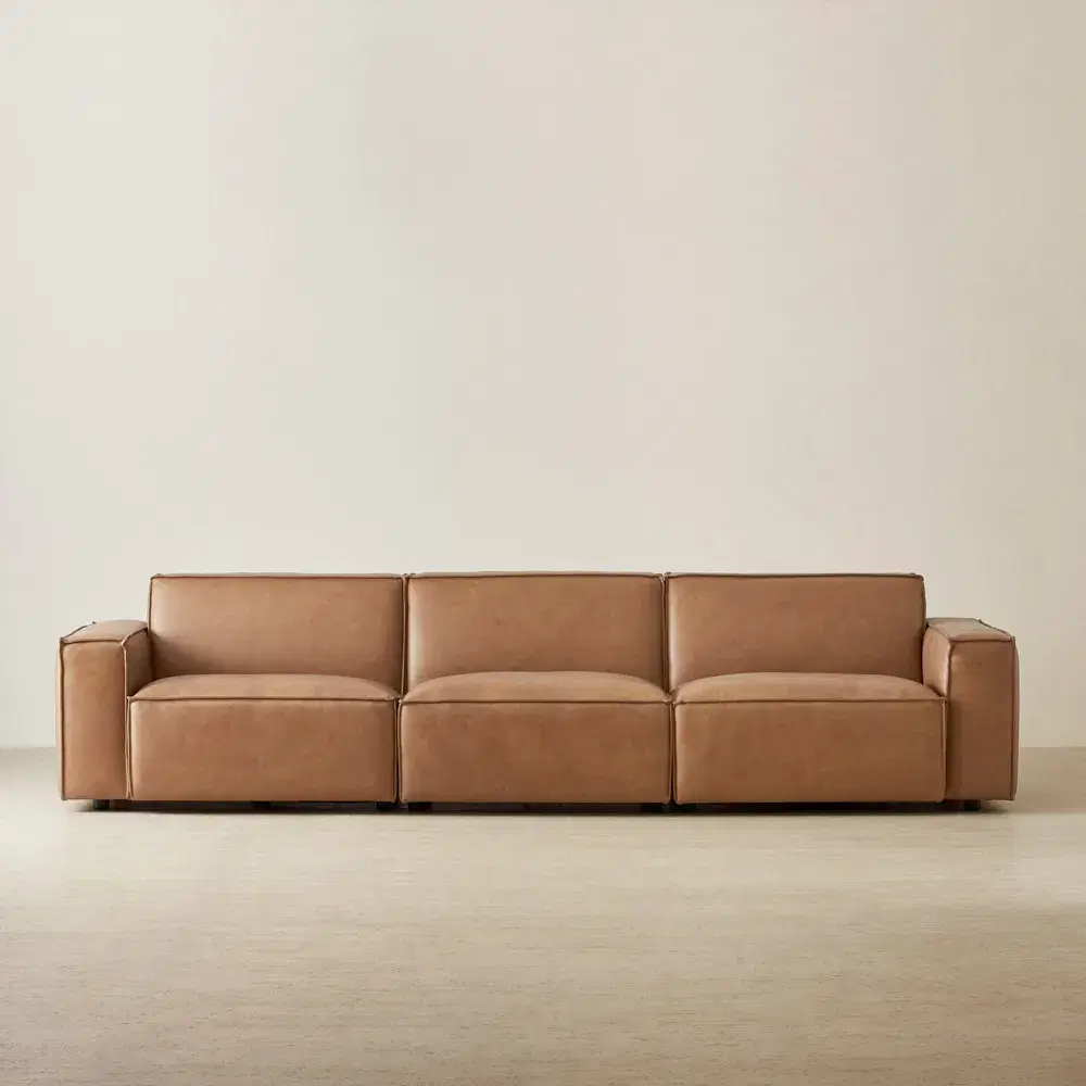 Lainey Medium Tan 3 Pieces Modular Leather Sofa
